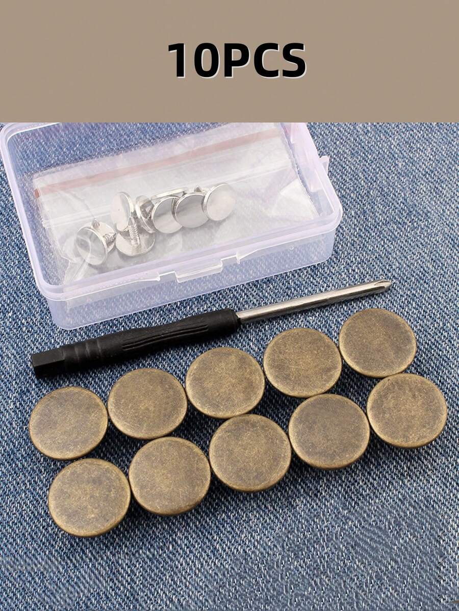 SHEIN 10个/盒 可调节可拆卸金属纽扣,无需缝纫,适用于牛仔裤、休闲裤、服装配饰 - 銅色 - 查看 1