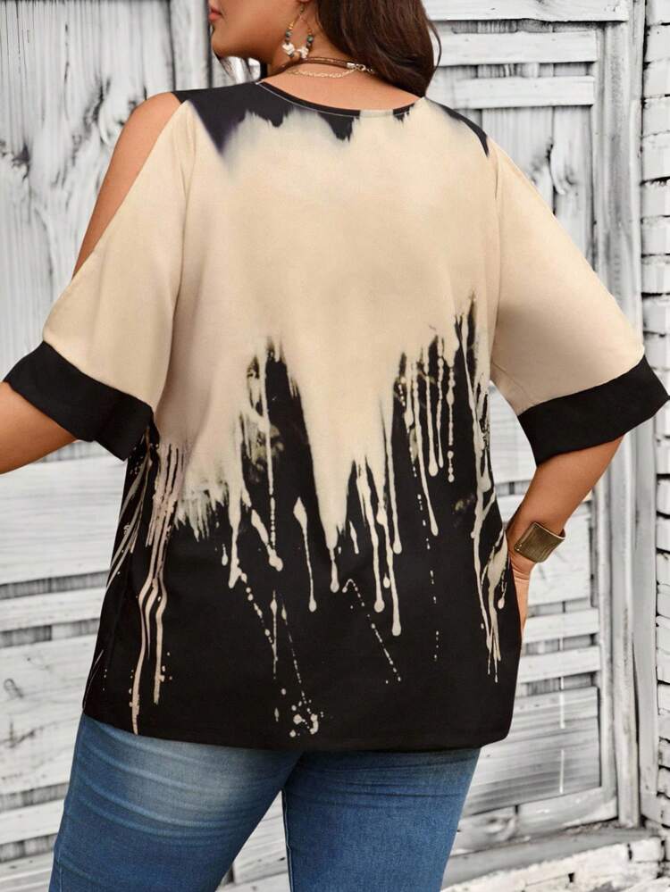 Plus Size Women's Color Block Loose Fashion Blouse, Summer For Women,Vacation For Women,Holiday Boho,Autumn,Fall Women's,Fall,Country Concert,Old Money Style Women,Country Women Top