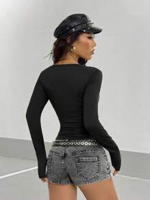 StreetHx Women's Gothic Style Wing Print Punk Y2K Casual Crop Top, Spring/Summer - Black - View 2