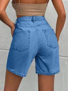 EURMUSE 100%Cotton LIGHT WASH HIGH WAIST SHORT - Light Wash - View 2