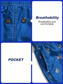 Horizaway 男式抽绳腰带植物印花口袋沙滩短裤