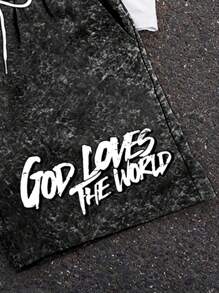 PAVTROS 男士休闲骷髅标语印花T恤和短裤套装，夏季男士图案T恤和短裤套装上帝爱世界服装套装万圣节2025