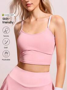 CourtClass Women's Long Pink Racerback Sports Bra For Tennis & Outdoor Workout Yoga Set Bra Top - Baby Pink - View 1