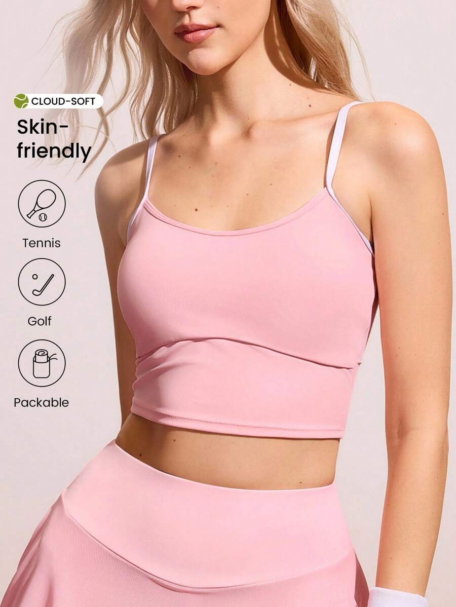 CourtClass Women's Long Pink Racerback Sports Bra For Tennis & Outdoor Workout Yoga Set Bra Top - Baby Pink - View 1