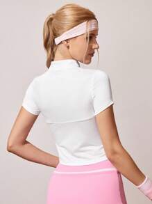 CourtClass 女式纯色立领拉链开襟修身运动夹克 - 白色 - 查看 2