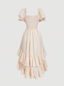 SHEIN MOD 女式杏色系腰蝴蝶袖开衩下摆连衣裙 - 杏色 - 查看 2