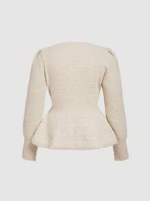 SHEIN MOD Cardigan plus size elegante, fofo, evasê, manga comprida, decote em V, decoração com botões de pérola. Cardigan plus size cor damasco, vintage, romântico, estilo palácio, damasco claro.