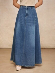 House of One High-Waist A-Line Women Casual Old Money Fall Women Clothes Versatile Denim Flared Skirt Spring Summer Autumn Maxi Denim Skirt Long Jean Skirt Women Denim Skirts Denim Maxi Skirt Long Denim Skirt Fall Outfits Business Professional Women Business Casual Woman - Medium Wash - View 5