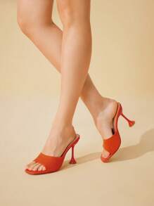 CUCCOO BASICS Women Square Toe Comfy Fashion Mule High Heel Sandals, Orange For Daily Wear - Orange - View 1