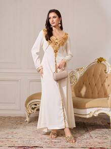 CUCCOO TILAWA 女士奢华优雅闪亮迷人 H 型金色拖鞋，水晶莱茵石金色闪光一脚蹬，适合晚会、婚礼、典礼、时装秀 - 金色 - 查看 6