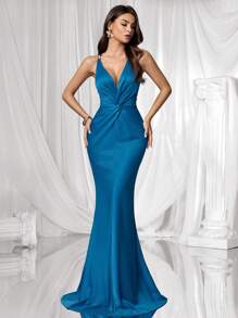 Coutiva Vestido de noche formal para mujer (muy adornado) - Agua verde azul - Ver 5