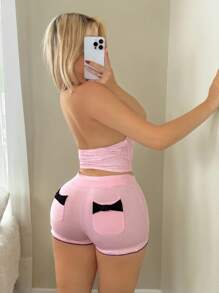 Sweetina 带口袋和蝴蝶结装饰的女士短裤