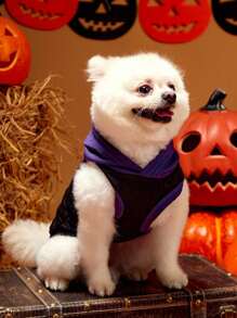 PETSIN 1pc Pet Cartoon Pumpkin & Skull Halloween Print Colorblock Sleeveless Hooded Dog Sweatshirt - Multicolor - View 3