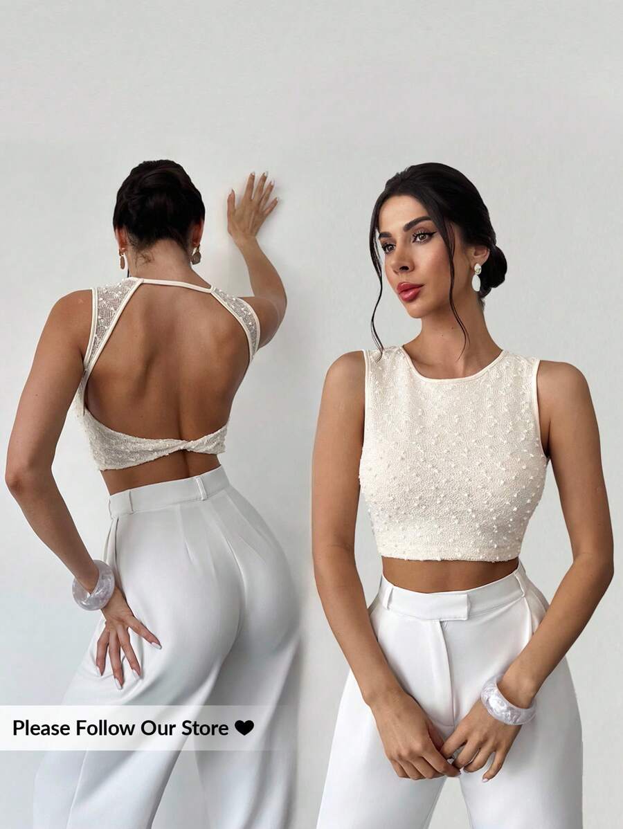 Firerie Áo thun nữ cổ tròn không tay hở lưng màu mơ, chất liệu vải có họa tiết, thích hợp mặc đi nghỉ hè, dự lễ tốt nghiệp, đi học.