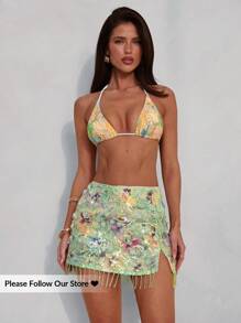 Aloruh 女士优雅亮片流苏下摆沙滩裙 - 薄荷綠 - 查看 2