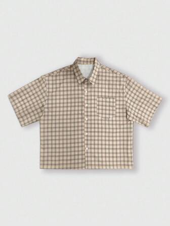 Street Life Camisa casual de bolsillo de manga corta con un solo pecho a cuadros para hombres en verano