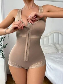 SHEIN Women's Slim-Fit Button Closure Bodysuit Shapewear, One-Piece - Apricot - View 3