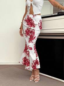 Roylia Women's Retro Style Printed Skirt - Red - View 4