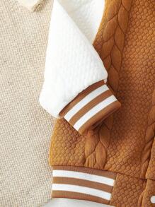 SHEIN Baby Jungen Sport & Lässig Buchstaben Abzeichen Strukturstoff Kontrast Farbe Baseball Jacke, geeignet für tägliche Ausflüge, Baby Herbst/Winter Jacke, 3 Monate - 3 Jahre alt, Baby Marken Kleidung