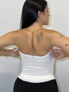 Lucia Bellido Top sin tirantes con bajo asimétrico, top casual de mujer con corte asimétrico, top blanco liso sin tirantes con fruncido de ajuste ceñido para mujer, apto para primavera/verano, uso diario casual