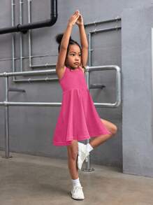 SHEIN SLAYR KIDS Young Girl Solid Color Snug Fit Sleeveless Hollow-Out Activewear