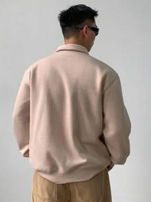 DAZY Autumn Rose Embroidery Gothic Letter Embroidery Apricot Men Pullover Sweatshirt - Apricot - View 2