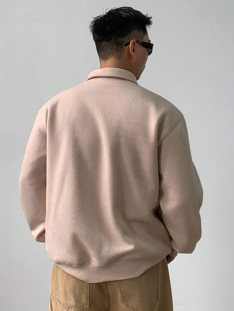 Autumn Rose Embroidery Gothic Letter Embroidery Apricot Men Pullover Sweatshirt