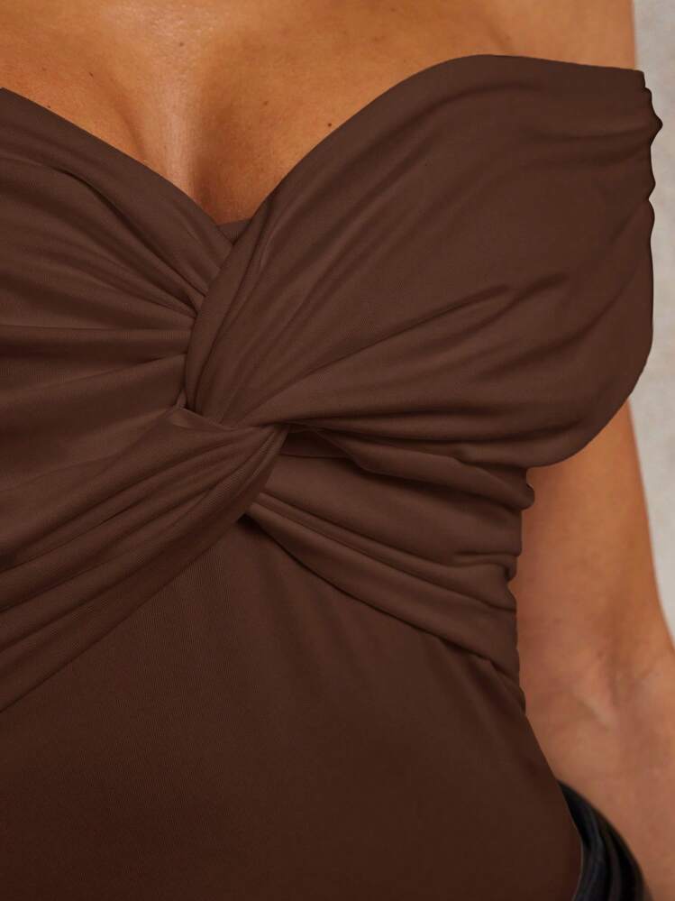 COSMINA Body femme couleur unie avec épaules dénudées à torsader,