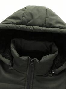 Manfinity Homme Men's Solid Color Zip-Up Hooded Drawstring Casual Jacket For Winter, Men Winter Jacket Warm, Jackets For Men Winter, Men Bubble Jacket, Men Winter Coat , Fall