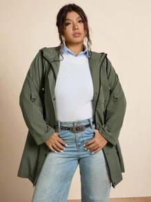 SHEIN LUNE 加大码军绿色斗篷/披风外套，休闲百搭女士冬季服装商务休闲女式风衣女士秋季服装冬装女士办公室服装橄榄绿时尚冬季秋季 - 軍綠色 - 查看 9