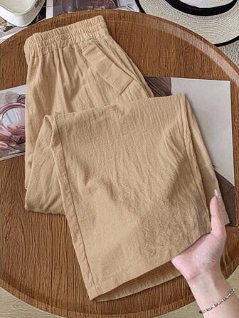 EMERY ROSE 大码女式纯色弹性腰带口袋休闲七分裤