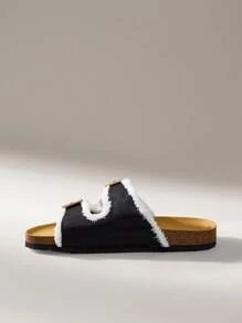 Solecia Women's Fashionable Apricot Casual Flat Sandals - Black - View 4