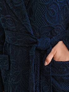 Anewsta Women's High-End Turndown Collar Pocket Lace Fabric Long Coat, Autumn/Winter