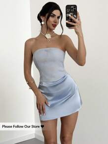 Firerie Delicate Romantic Elegant New Fashion Ethereal Fairy Style Music Festival Party Dance Vacation Mesh Floral Jacquard Ruffle Satin Mini Dress In Light Blue For Summer Ladies