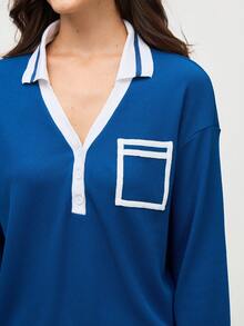 Cheerettes 女士休闲日常撞色运动 Polo 衫 - 藍色 - 查看 5