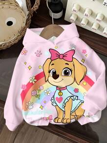 SHEIN 年轻女孩可爱小狗印花，粉色，彩虹蝴蝶结花卉印花，休闲宽松圆领舒适日常针织长袖运动衫，适合秋冬季，秋季，轻松舒适，秋季多层穿着，时尚，休闲装，图案，返校，秋季，返校节，适合户外野餐，街头摄影，家居，校园 - 彩色 - 查看 2