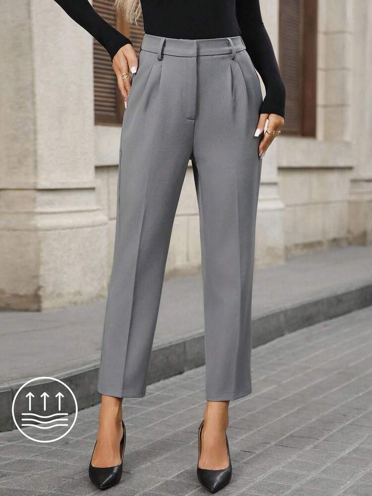 Women's Solid Color Pleated Straight Leg Loose Casual Office Pants Grey Pants Business Casual Pants Teacher Work Fall