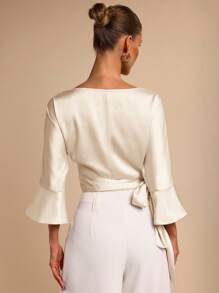 COSMINA Women's Elegant V-Neck Bowknot Strap Blouse, Suitable For Spring/Summer Vacation - Apricot - View 2