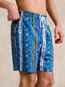 Surfspeed Men's Elastic Waist Drawstring Loose Casual Summer Beach Pants (Printed Asymmetrical Pattern) - Blue - View 6