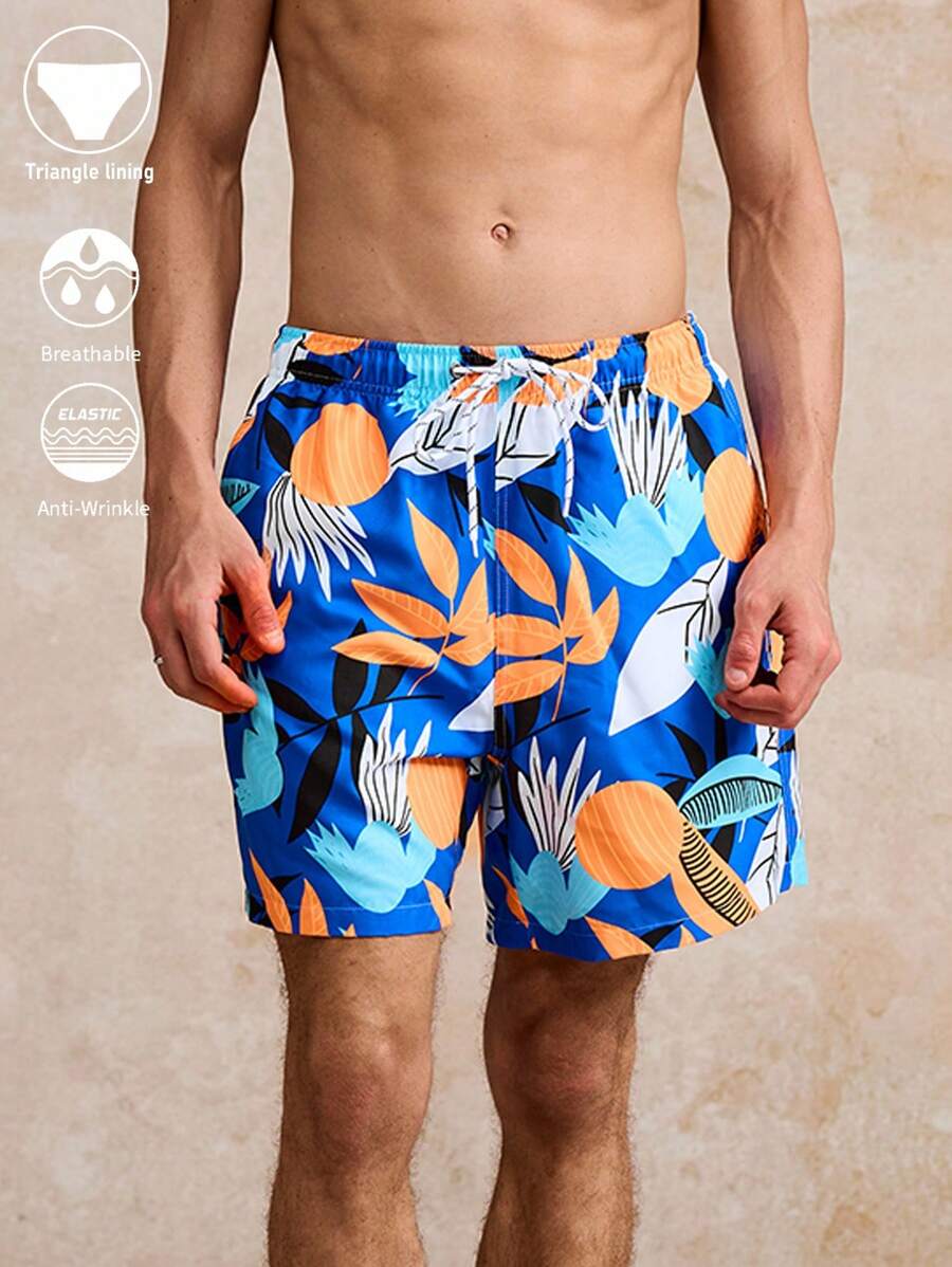 Surfspeed Men's Summer Tropical Print Drawstring Waist Loose Beach Shorts - Multicolor - View 1