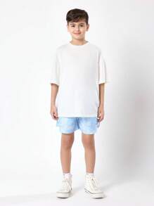 SUMWON 印花尼龙沙滩泳裤 夏季度假泳池抽绳松紧腰休闲冲浪男童青少年服装 - 藍色 - 查看 3