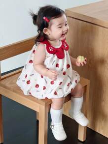 Hapijoa 女童卡通荷叶边领中长款泡泡裙，春夏