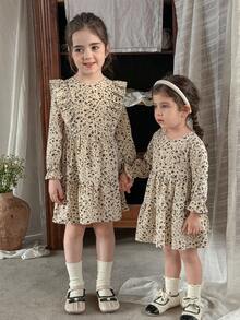 LMoss Kids Baby Mädchen Blümchen Rundhals Puffärmel eng anliegendes Kleid