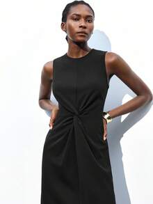 Maija 2026 Spring/Summer New Black Sleeveless Twist Ruched Bodycon Dress, Flattering Silhouette, Elegant For Party, Urban Commute - Black - View 7