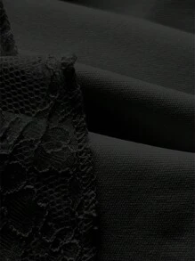 SHEIN Unity 女士优雅纯色蕾丝拼布吊带背心，夏季 - 黑色 - 查看 5