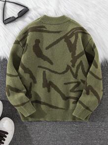 Tweenboy Graffiti Distressed Texture Crew Neck Sweater, Suitable For Winter, Travel, And School Fall - Army Green - View 2