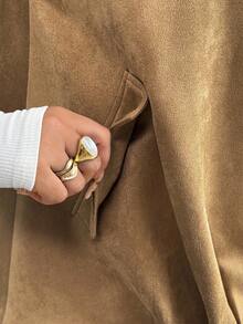 Elenzga Chaqueta sin mangas elegante de oficina/casual/vacaciones para mujer de talla grande, con cuello de cremallera metálica, botones dorados, hombros caídos, bajo plisado, forro, adecuada para primavera, otoño e invierno