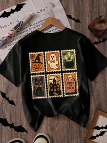 Glissea 万圣节鬼南瓜印花女式 T 恤 - 黑色 - 查看 3