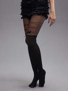 ROMWE Kawaii 1pc Cute Black Bow Sexy Fishnet Tights/Pantyhose/Leggings For Women - Black - View 3