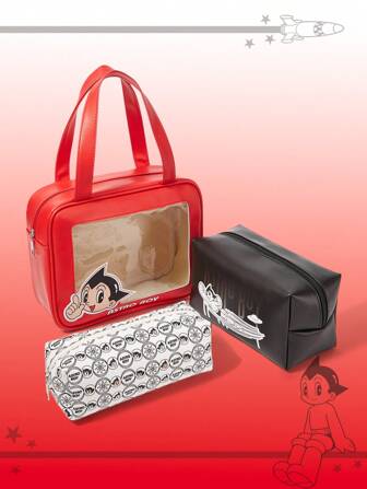 Astro Boy X ROMWE Red Cartoon Figure Graphic Handheld Fashion Portable Kawaii Makeup Bag 3 Pieces Set